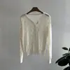 Cardigan de Tricô Listrado Estilo Preguiçoso Beishan Tongshu para Mulheres, Outono Estilo Coreano Gola Redonda Curto Fino Suéter Outerwear P335