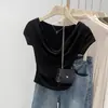 Design INS gola ombro balanço camiseta feminina manga curta verão top curto cintura sexy camisa lisa feminina atacado