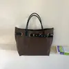 Bolsa de Lona Versátil Simple Tote de Gran Capacidad Hebilla de Cinturón Estilo Perezoso Informal Patchwork Bloque de Color de Mano Hombro Bolsa Grande