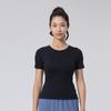 Verano Cuello Redondo Commuter Ropa de Yoga Top Camiseta Casual de Color Sólido para Mujer Cintura Ajustada para Cubrir Carne Adelgazante Deportivo Fitness Manga Corta