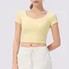 Camiseta de Manga Corta para Mujer con Parches de Malla, Estilo Corto para Fitness al Aire Libre, con Copas Incorporadas