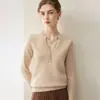 100% cachemira, estilo minimalista, cuello en V, multibotones, suéter de corte holgado para mujer, perfecto para el uso diario
