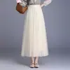 Falda de malla de marca auténtica para mujer, nuevo modelo otoño e invierno 2026, falda de tul con cielo estrellado de lentejuelas, falda larga plisada, falda bordada