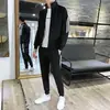 Conjunto Esportivo para Homens, Roupa Esportiva Casual com Três Listras para Mulheres, Cardigan Moletom com Gola Alta para Primavera e Outono, Conjunto de Duas Peças de Comércio Exterior, Pode Ser Personalizado com Estampa