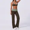 Pantalones de yoga rectos de pierna ancha con bloques de color a rayas transfronterizos, cintura alta plegable, conjunto sexy de sujetador de dos piezas falsas para correr y fitness