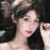 Gafas sin montura con borde incrustado de diamantes estilo coreano para mujer, Monturas de gafas de alta gama y elegantes para miopía, Se pueden equipar con lentes transparentes anti luz azul