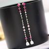 Europeu e americano exagerado Holeless Ear Clip Moda simples Mulheres gota de água Brincos de zircão agulha de prata joias Long Tassel brincos