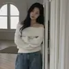 Tallas actualizadas para los artículos enviados: Colección nueva de otoño/invierno chic coreano, suéter de punto de manga larga de un hombro para mujer, elegante top de punto