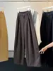 Calça pantalona cáqui para mulheres, novo estilo outono 2026, cintura alta, solta, modeladora, versátil, perna reta, calça longa casual