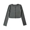 Cárdigan corto estilo europeo y americano con protección solar, top exterior de manga larga, cropped ajustado de un solo botón para el verano, camisa de aire acondicionado