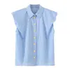 Ropa Nueva de Mujer para Primavera 2026 de Aliexpress Transfronterizo Elegante y Sofisticada Camisa sin Mangas con Solapa y Manga Abullonada 8741083