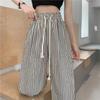 Pantalones de Pierna Ancha de Seda de Hielo a Rayas para Mujer, Estilo Fino de Verano 2025, Versión Estrecha Petite, Pantalones Frescos Drapeados de Cintura Alta, Pantalones hasta el Suelo