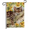 Bandeira de Jardim de Verão Mais Vendida Transfronteiriça Gato Ganso Branco Girassol Linho Impressão Dupla Face Bandeira de Jardim de Verão Atacado