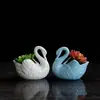 Maceta de cerámica blanca simple de estilo europeo, planta carnosa hidropónica, maceta de cisne pequeño, juego de flores de escritorio, color azul cielo