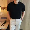 Camisa Polo Masculina de Luxo Versátil com Gola Seagull, Camiseta de Malha Elástica Respirável de Manga Curta Slim Fit para Exportação