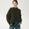 Suéter de punto trenzado de cuello redondo estilo perezoso para mujer, con diseño holgado, tejido grueso y cálida mezcla de cachemir, perfecto para otoño e invierno