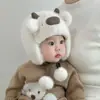 Gorro de Felpa para Bebé con Orejas de Osito para Otoño e Invierno Gorro Cálido Tipo Lei Feng con Forma de Animal Lindo para Bebé Gorro de Punto Unisex para Niños