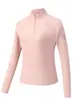 Camisa de manga larga de secado rápido y alta elasticidad para primavera y otoño con cuello alto, adecuada para actividades al aire libre, senderismo y ciclismo para mujeres; presenta un diseño fresco al tacto, de color sólido y transpirable