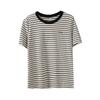 Camiseta de Manga Curta com Listras Contrastantes Verão Novo Tamanho Plus Feminina Coreana Casual Versátil Top 271479