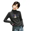 Camiseta de Manga Larga de Felpa para Niñas Ropa Infantil Versátil Otoño/Invierno Nuevo Estilo Niños Medianos y Grandes Cuello Semialto Camiseta Interior Rayada