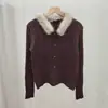 Suéter de Punto Trenzado Delgado para Mujer, Estilo Casual de Invierno, Cuello de Piel, Patchwork, Adelgazante, Versátil, Cómodo, Manga Larga que Reduce la Edad