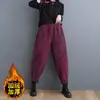 Pantalones de pana morados estilo Harlan radish para mujer, talla grande, forro polar grueso, cintura elástica, nuevos para primavera, otoño e invierno 2024
