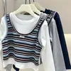 Top de Otoño para Niña de Manga Larga 2026 Nuevo Estilo, Falso Dos Piezas Primavera/Otoño Rayado Retro Coreano