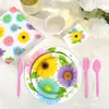 Mm147 Flores de Primavera Girasol Mariposa Vajilla de Cumpleaños para 8 Personas Juego de 4 Piezas Plato de Papel Vaso de Papel