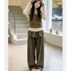 Conjunto de dos piezas de moda para niña, estilo coreano, para primavera y otoño: Top de manga larga con diseño de dos piezas falso y pantalones casuales de pierna ancha