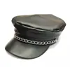 Exportación Transfronteriza Cuero de PU Cadena Sombrero Azul Marino Negro Plano Corta Ala Sombrero Hombres y Mujeres Retro Cadena de Hierro Cuero Sombrero Personalización