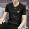 Camiseta Casual de Manga Corta con Cuello en V de Seda Helada de Verano para Hombre, Nueva, Auténtica, Transpirable, Versátil y Atractiva, Tops de Media Manga para Hombre