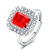 Novo Luxo Princesa Quadrado Longo Quadrado Diamante Caibao Anel com Abertura Roxo Diamante Vermelho Diamante Citrino Natural Cutter Ring para Mulheres