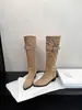 Botas para mujer 2026 de moda, punta fina, hasta la rodilla, estilo coreano, western, nuevas botas de mezclilla con hebilla de cinturón y tacón grueso para aumentar la altura