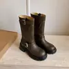 Botas de caballero cómodas de estilo británico con suela gruesa de 5.5CM, nuevo modelo otoño e invierno 2026, puntera redonda, tacón grueso, hebilla de cinturón, botas estilo Martin para mujer