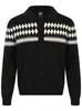 Cárdigan Holgado de Punto Jacquard Fair Isle Americano con Solapa, Botones y Manga Larga, Patrón de Diamantes Retro, Top Versátil
