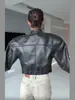 Chaqueta Corta de Cuero Retro Casual con Cintura Ajustable y Cuello Alto, Chaqueta Holgada para Mujer, Nueva Otoño 2025, Transfronteriza Europea y Americana