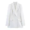 Nuevo blazer cruzado de estilo europeo y americano para mujer, de manga larga, ajustado, con solapas, y pantalones de cintura alta para estilizar