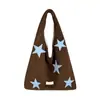 Bolso de Hombro de Lana Bordado de Estrella Retro Coreano Nuevo Bolso Tote Casual Simple para el Trabajo Gran Capacidad Bolso de Axila