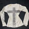 Camiseta de Diseño Personalizado Estilo Americano Retro Y2K Cruzada con Estampado de Letras con Pedrería Chica Picante Nueva de Principios de Primavera Transfronteriza
