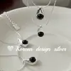 Collar de Plata de Ley S925 con Ágata Negra en Forma de Gota de Dongdaemun, Corea del Sur, es Simple y Versátil
