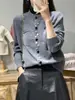 Cardigan de Punto de Lana Pura Nuevo para Otoño e Invierno para Mujer Cuello Redondo Holgado Elegante Casual Simple Suave Cera de Abeja Colorido Chaqueta Botonada