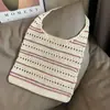 Bolsa de palha nova, estilosa e casual para férias na praia; bolsa de praia feminina com design vazado e alça única de ombro, feita de fio de algodão