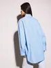 Camisa para mujer de rayas verticales azul claro, superventas transfronteriza europea y americana, con cuello camisero, hombros caídos, corte holgado, adecuada para ir al trabajo, para llevar en capas y para uso casual, camisa de manga larga