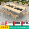 Mesa de Barbacoa del Patio Familiar Moe, Mesas y Sillas de Plástico y Madera para Jardín al Aire Libre, Parrilla de Carbón y Eléctrica Comercial para Exteriores, Ocio al Aire Libre de Madera Maciza