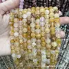 Cuentas Sueltas de Cristal Natural, Cuentas Redondas de Flor de Resina Amarilla, Cuentas de Hilo de Flor Amarilla Delicada, Cuentas Sueltas para Accesorios de Joyería DIY al por Mayor