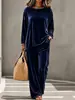 2026 Ropa casual de otoño e invierno para mujer transfronteriza europea y americana, suéter de cuello redondo de manga larga, pantalones de longitud extendida, traje de terciopelo para mujer, transfronterizo