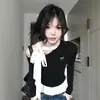 Camiseta de Manga Larga con Volantes y Parches de Lunares, de un Solo Hombro, para Mujer, Capa Base Ajustada a la Cintura para Primavera y Otoño, Estilo Trendy Ins