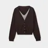 Cárdigan de Punto con Encaje y Retazos Falso de Dos Piezas con Cintas para Mujer Shijian, Moda Otoño 2026 Nuevo Top 22192