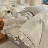 Conjunto de Quatro Peças Pequeno Floral de Algodão Puro Estilo Francês Leve Roupa de Cama de Algodão Puro Capa de Edredom Lençol com Elástico Conjunto de Três Peças Estilo Fresco Quarto Principal