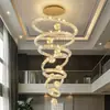 Lámpara de araña para sala de estar de doble altura, lámpara de cristal en espiral de lujo ligero, accesorios de iluminación decorativos para hall de escalera en entreplanta de apartamento dúplex